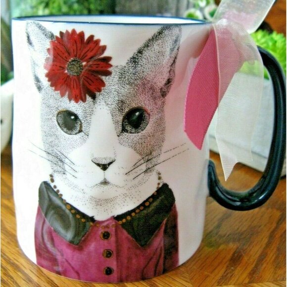 New Signature Housewares Vintage Style Cat Stoneware Coffee Tea Mug Cup - Picture 2 of 8